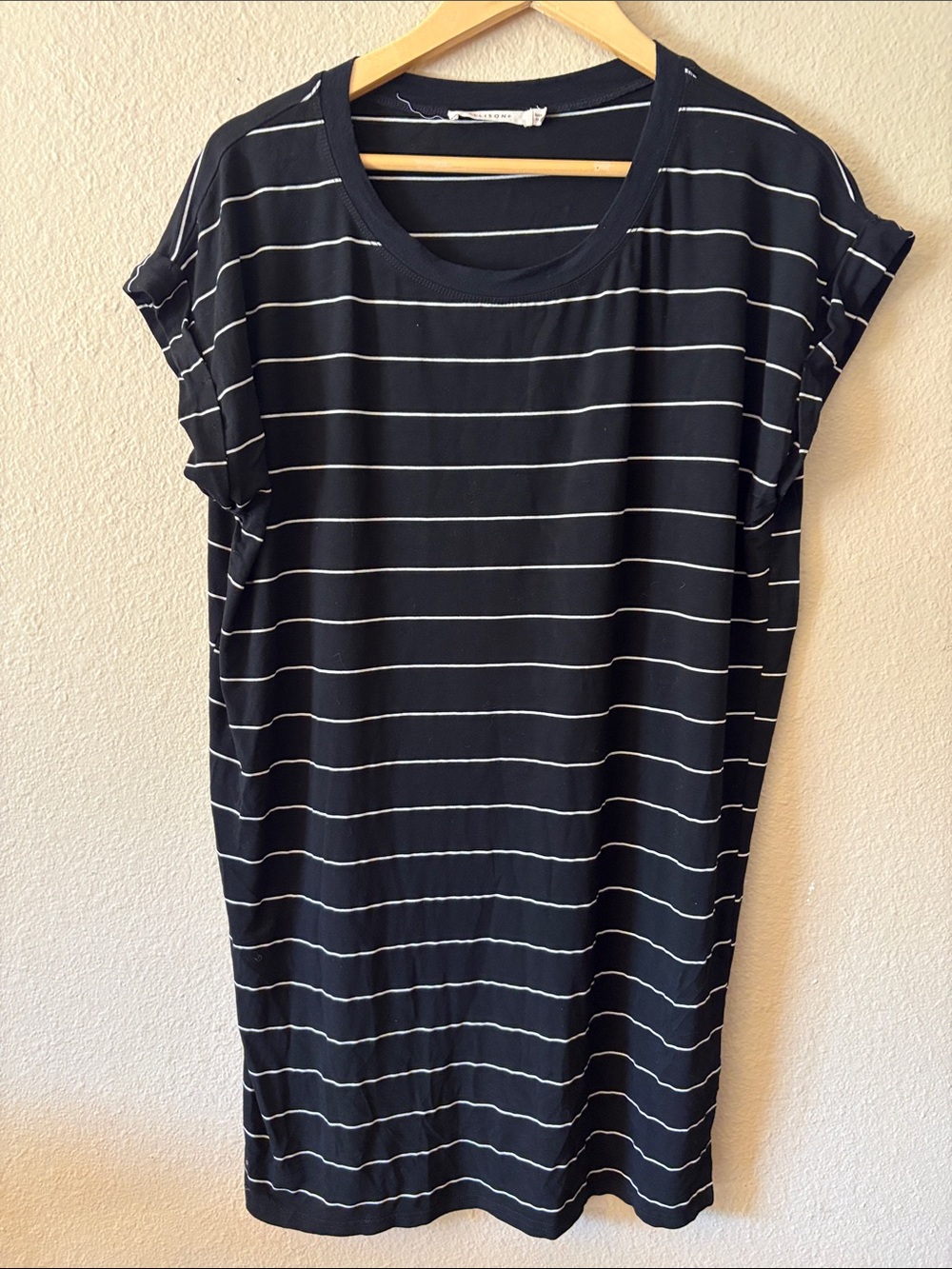 Ellison Black Striped Tunic Dress Women's Large Oversized Mini Casual Cap Sleeve